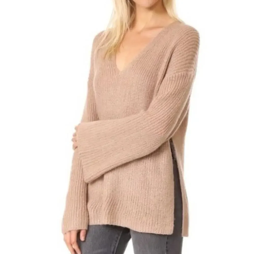 Rebecca Minkoff Remi Tan V-Neck Wool Mohair Knit Sweater Size Small Ribbed - Picture 10 of 10